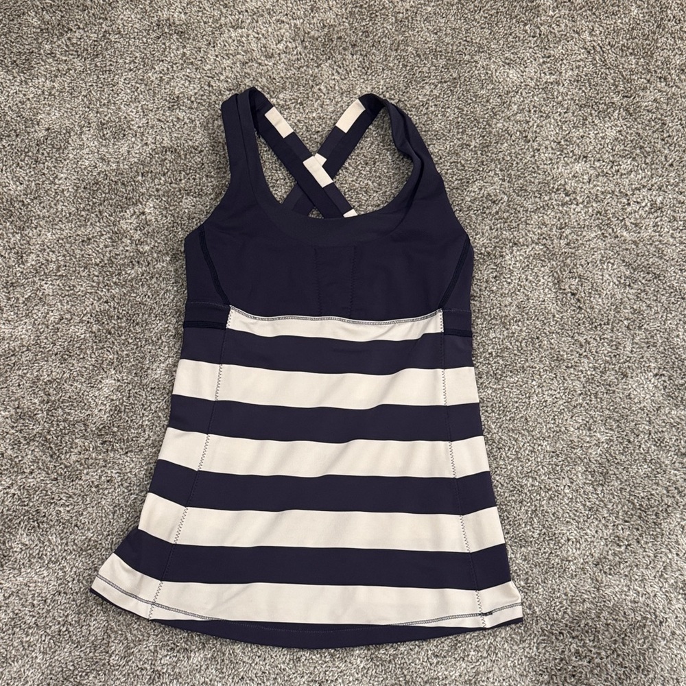 lululemon athletica Navy and White Striped Tank Top